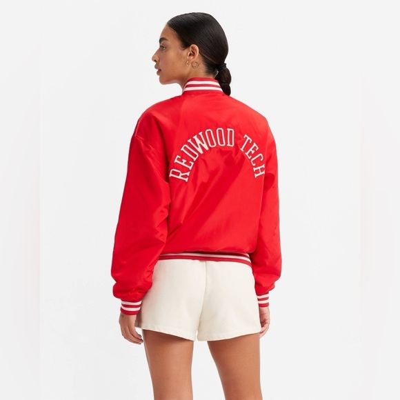 Levi’s Gold Tab Redwood Tech Baseball Jacket Women’s XL Oversized Red Bomber - Picture 2 of 11